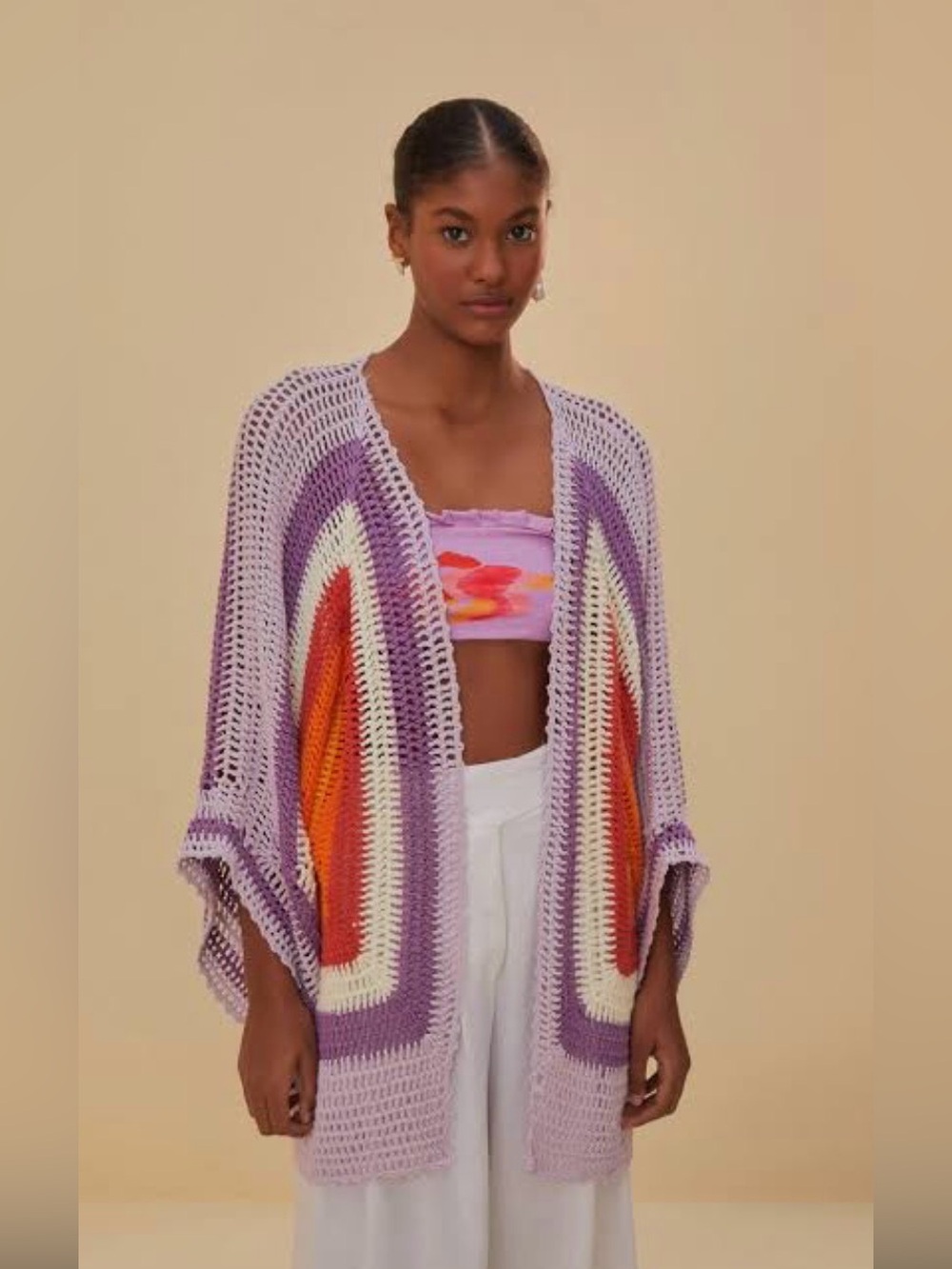 Farm Rio cotton crochet kimono cardigan L